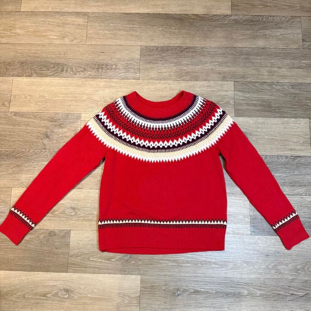 Style & Co Red Fair Isle Knit Sweater Crewneck Holiday Yoke Winter Pullover [M]